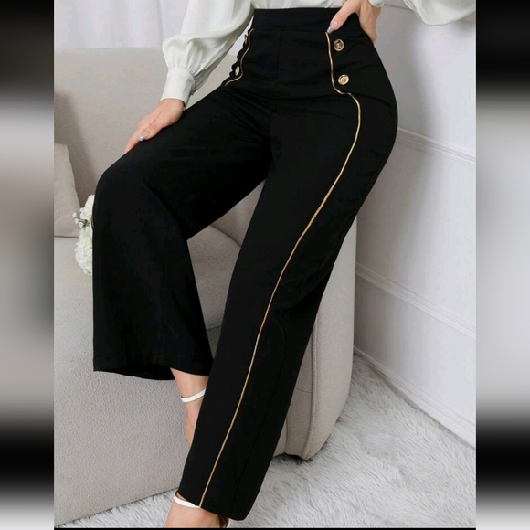 Women's Casual Color-Block Wide-Leg Pants With Rolled Edge - Picture 2 of 5